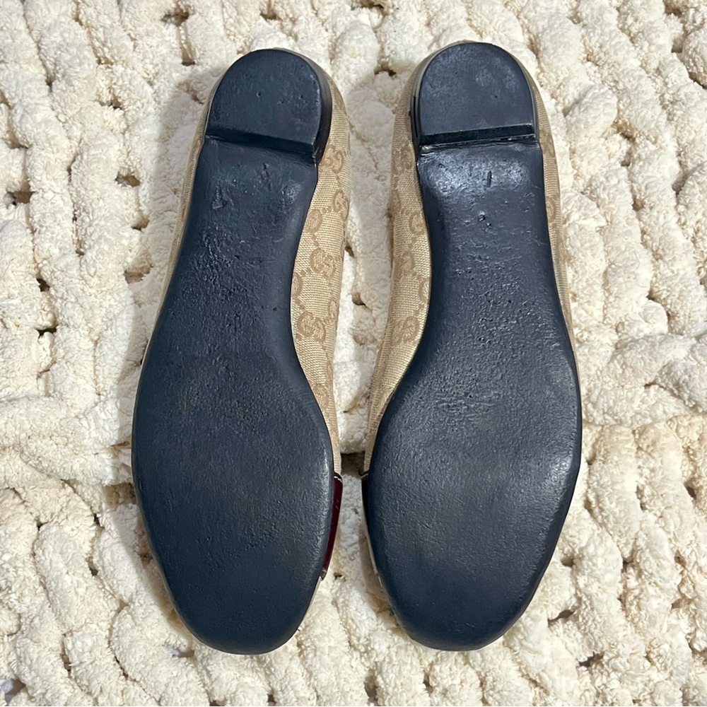Gucci Brown Leather and GG Monogram Logo Canvas Buckle Detail Ballet Flats - Picture 8 of 8